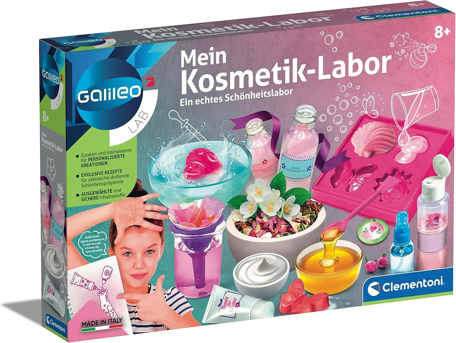 8 years old, experiences for the home Clementoni 59247 Galileo Lab My laboratory of cosmetics, flavored bath salts, perfumes, soaps and creams, Andromeda toys for children from 