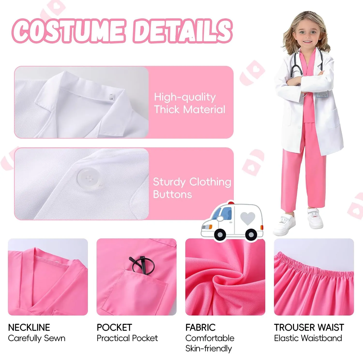8pcs Kids Dress Up Set, Toddler Halloween Costumes for Girls Boys, Doctor Pretend Play Kit Doctor rope painstaking wispy mime Costume for Kids - 