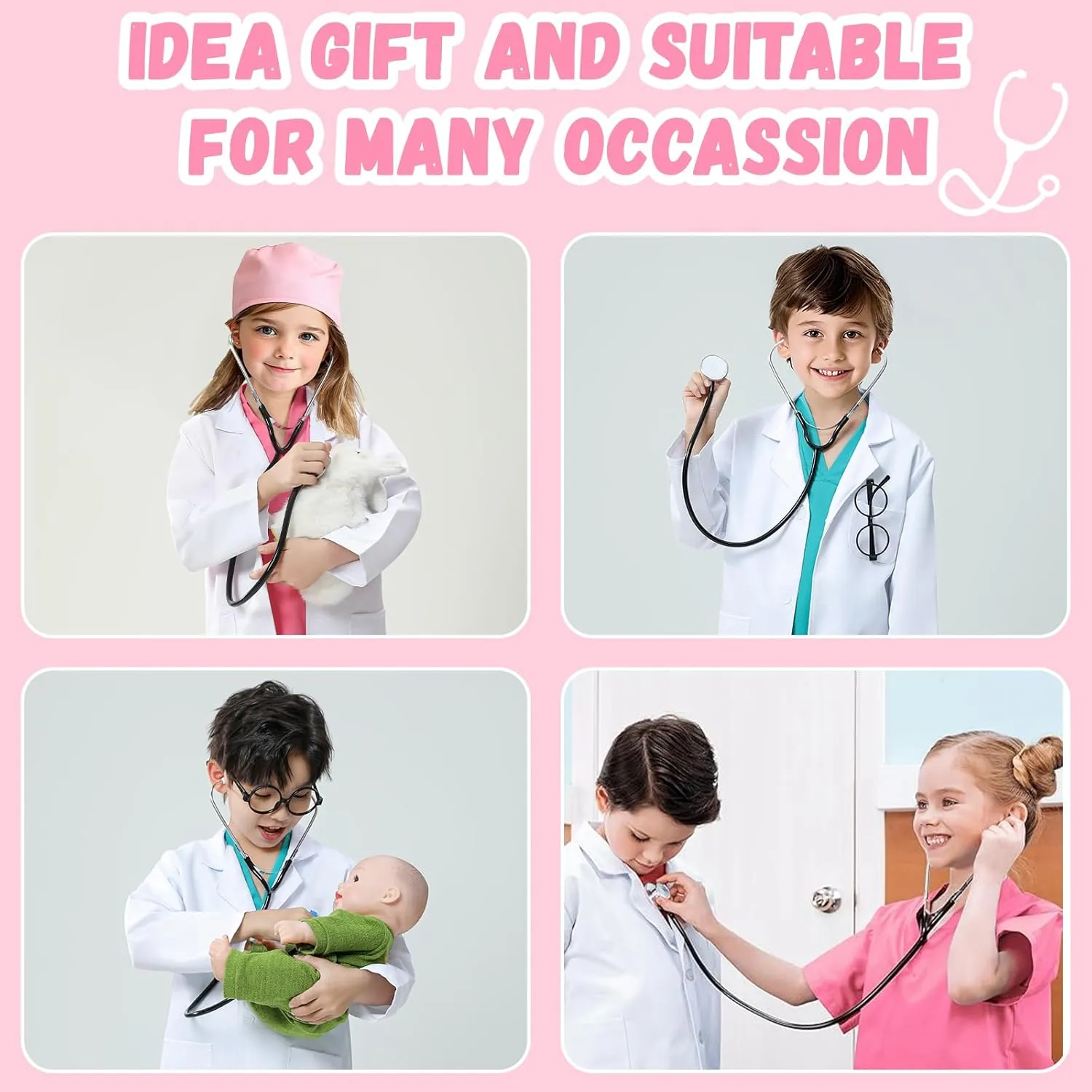 8pcs Kids Dress Up Set, Toddler Halloween Costumes for Girls Boys, Doctor Pretend Play Kit Doctor rope painstaking wispy mime Costume for Kids - 