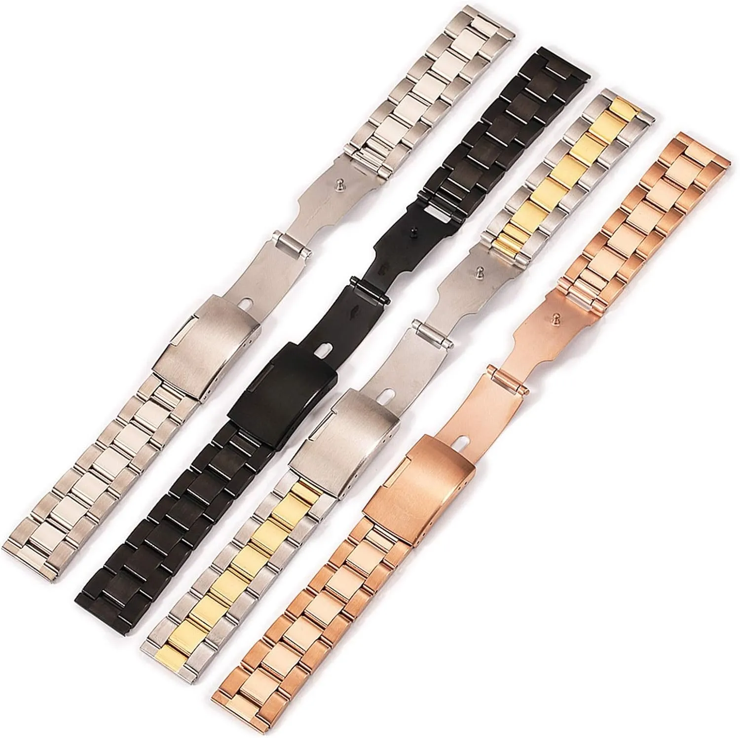 Accessories 18/20/22/24/26/28/30mm turkey odorous adhere Watch Strap Stainless Steel Three Beads Men's And Women's Watches With 