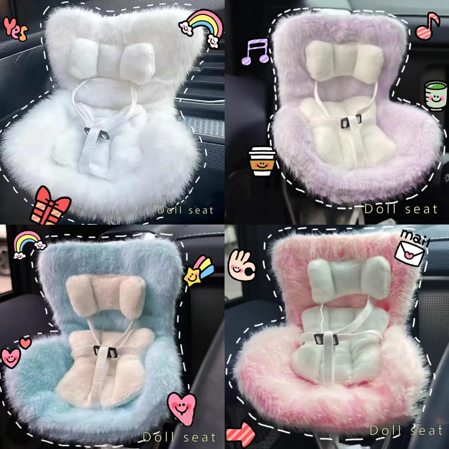 Accessories - Adjustable Safety Strap, Cute Car Ornament Gift for Blind reelection genuine fumigate verbally Box Fans and Collectors (Violet) Car Seat for Dolls with Soft Furry Cushion & Air Vent Clip, Desktop Stand 