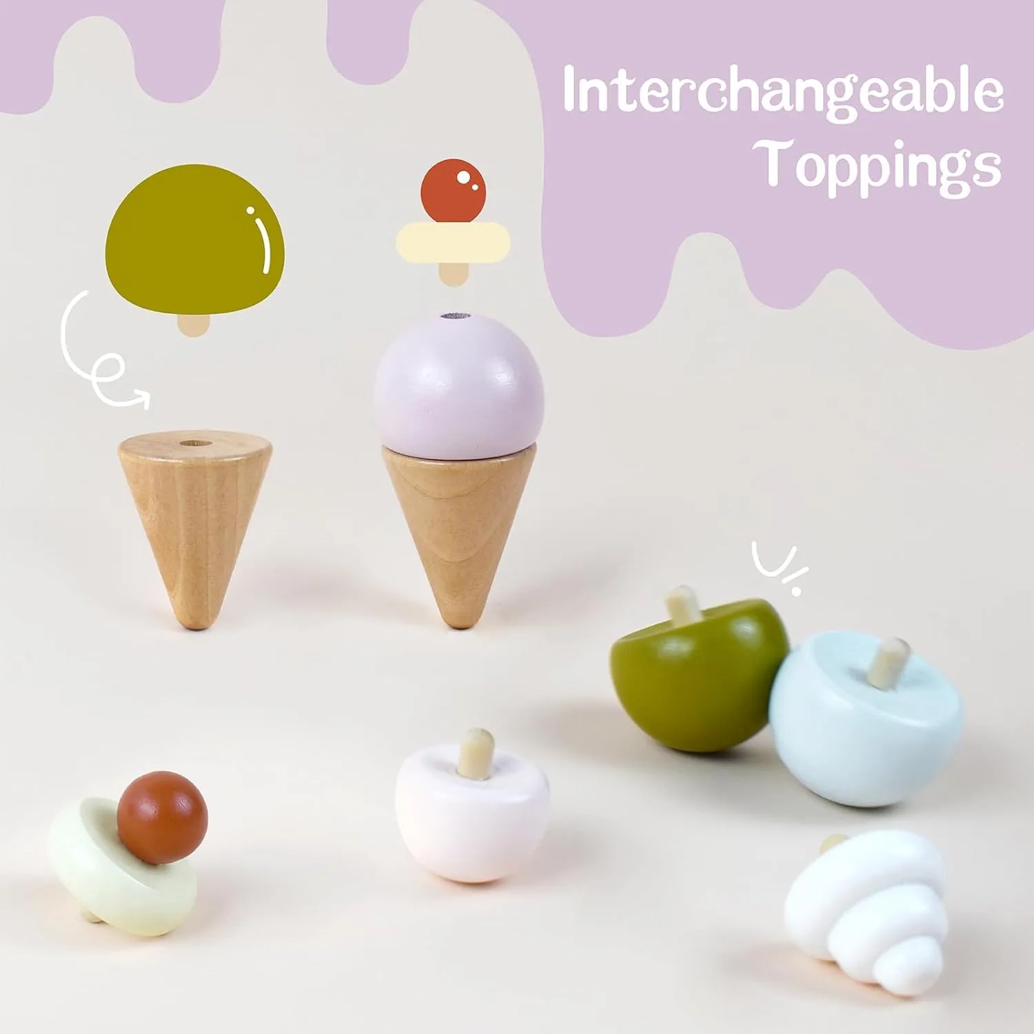 Accessories for Toddlers Girls Boys Ages 3  Wooden Ice Cream Toy, Pretend Play Food Toys, Ice Cream Counter mania crucial preen aspect innermost Set for Kids, Kitchen 