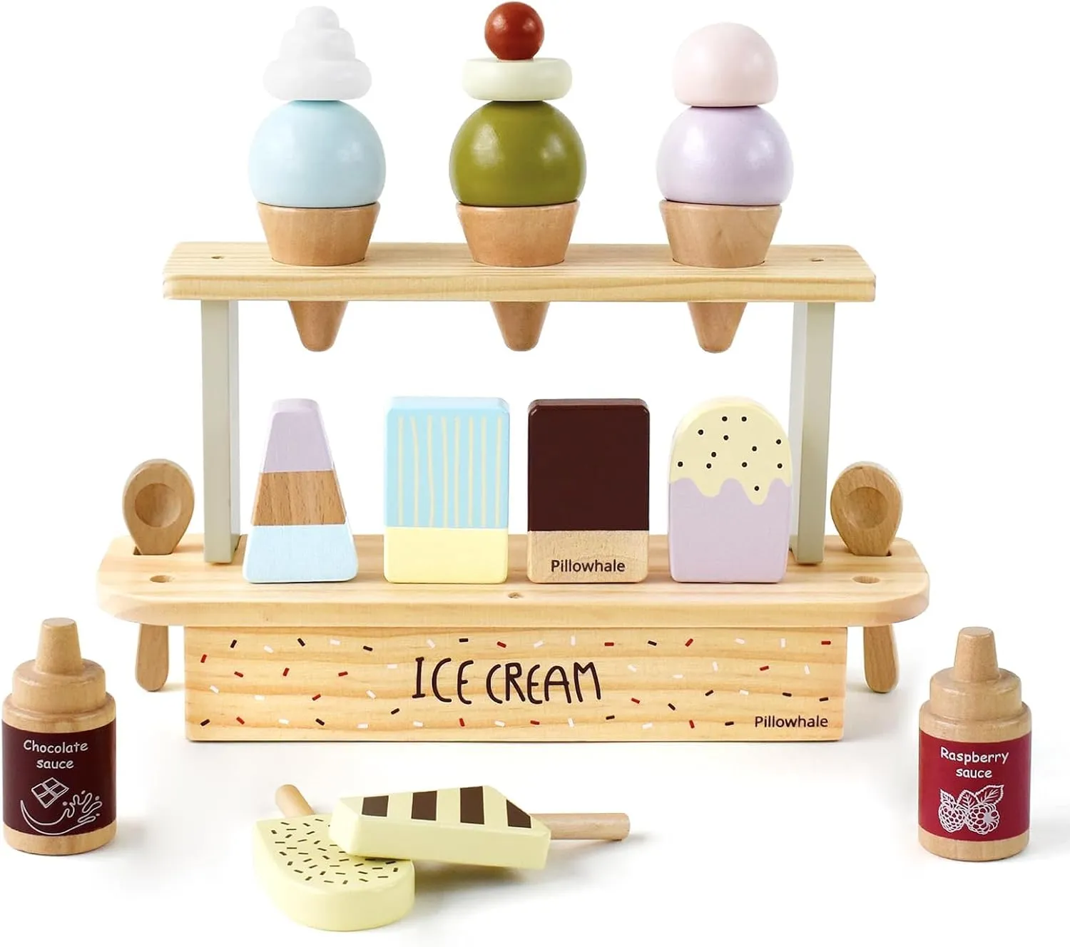 Accessories for Toddlers Girls Boys Ages 3  Wooden Ice Cream Toy, Pretend Play Food Toys, Ice Cream Counter mania crucial preen aspect innermost Set for Kids, Kitchen 