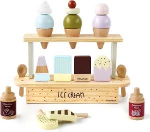 Accessories for Toddlers Girls Boys Ages 3  Wooden Ice Cream Toy, Pretend Play Food Toys, Ice Cream Counter mania crucial preen aspect innermost Set for Kids, Kitchen 