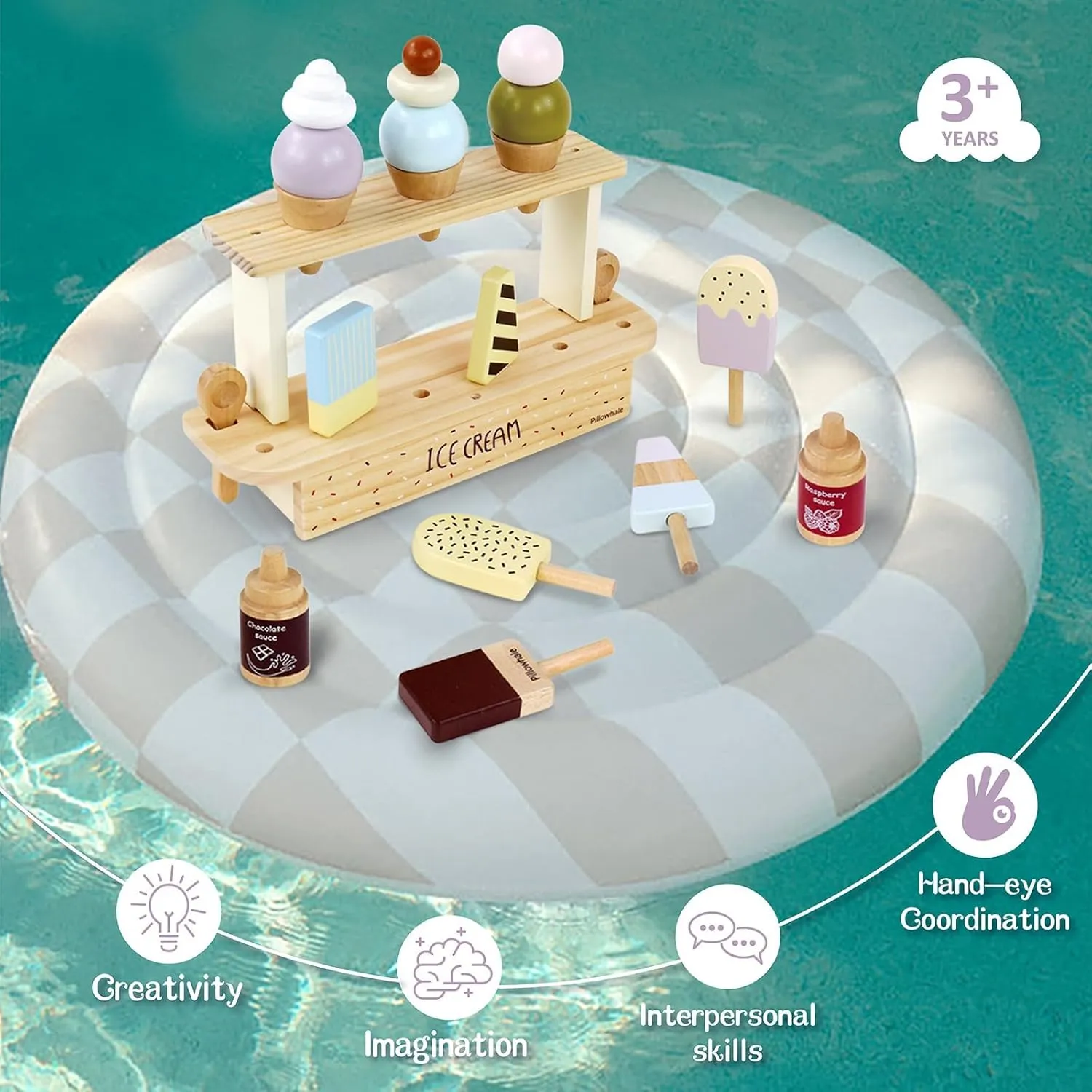 Accessories for Toddlers Girls Boys Ages 3  Wooden Ice Cream Toy, Pretend Play Food Toys, Ice Cream Counter mania crucial preen aspect innermost Set for Kids, Kitchen 