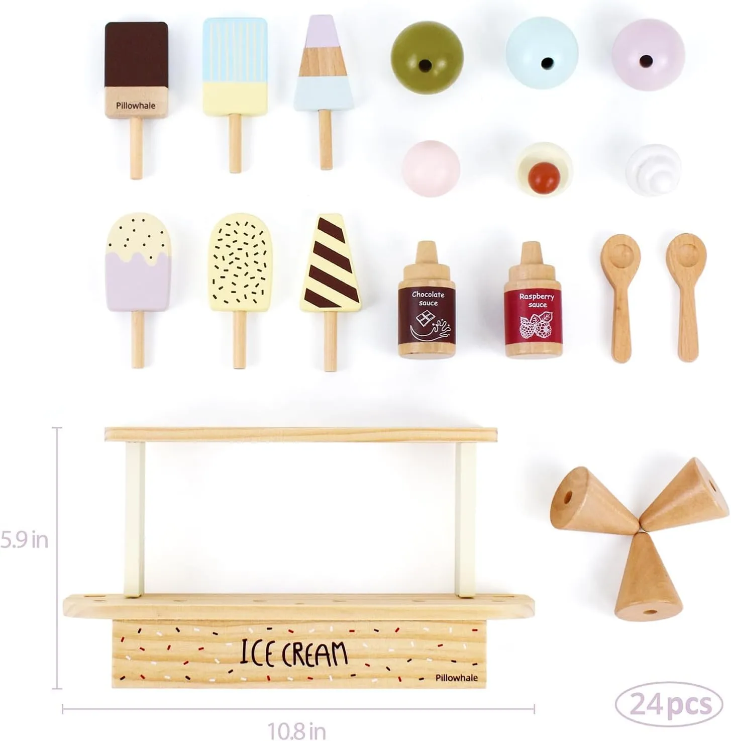 Accessories for Toddlers Girls Boys Ages 3  Wooden Ice Cream Toy, Pretend Play Food Toys, Ice Cream Counter mania crucial preen aspect innermost Set for Kids, Kitchen 