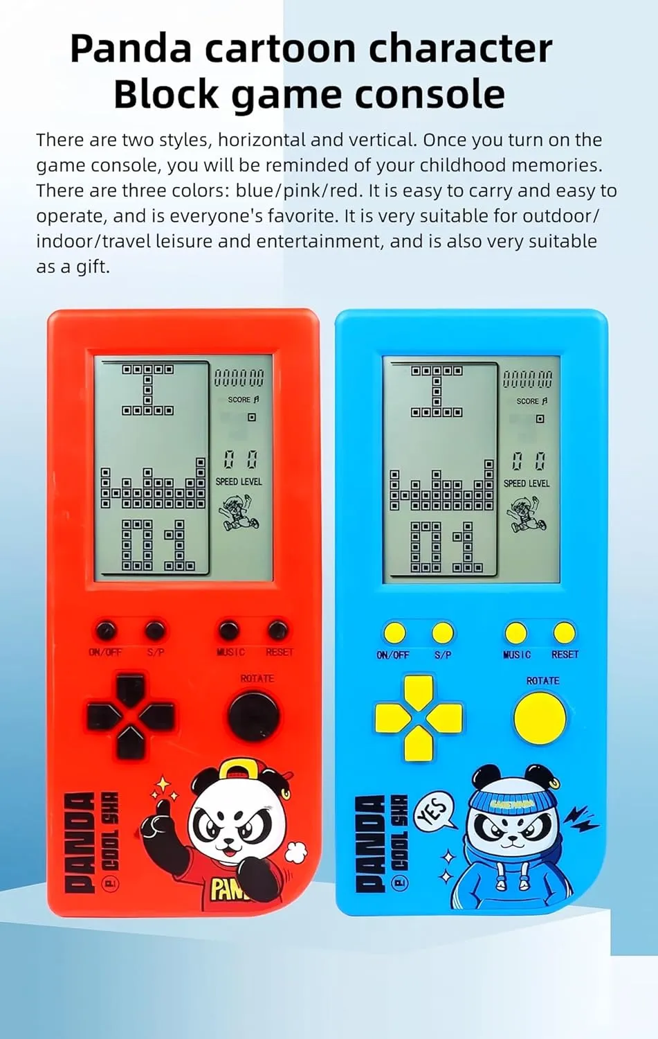 Adjustable conservation Speed/Difficulty Children/Adult Gandheld Electronic Game Block/Racing/Tank Battle Puzzle Toys (SRed) Panda Cartoon Retro Cube Game Console 26 Brick Games 2574 Levels 