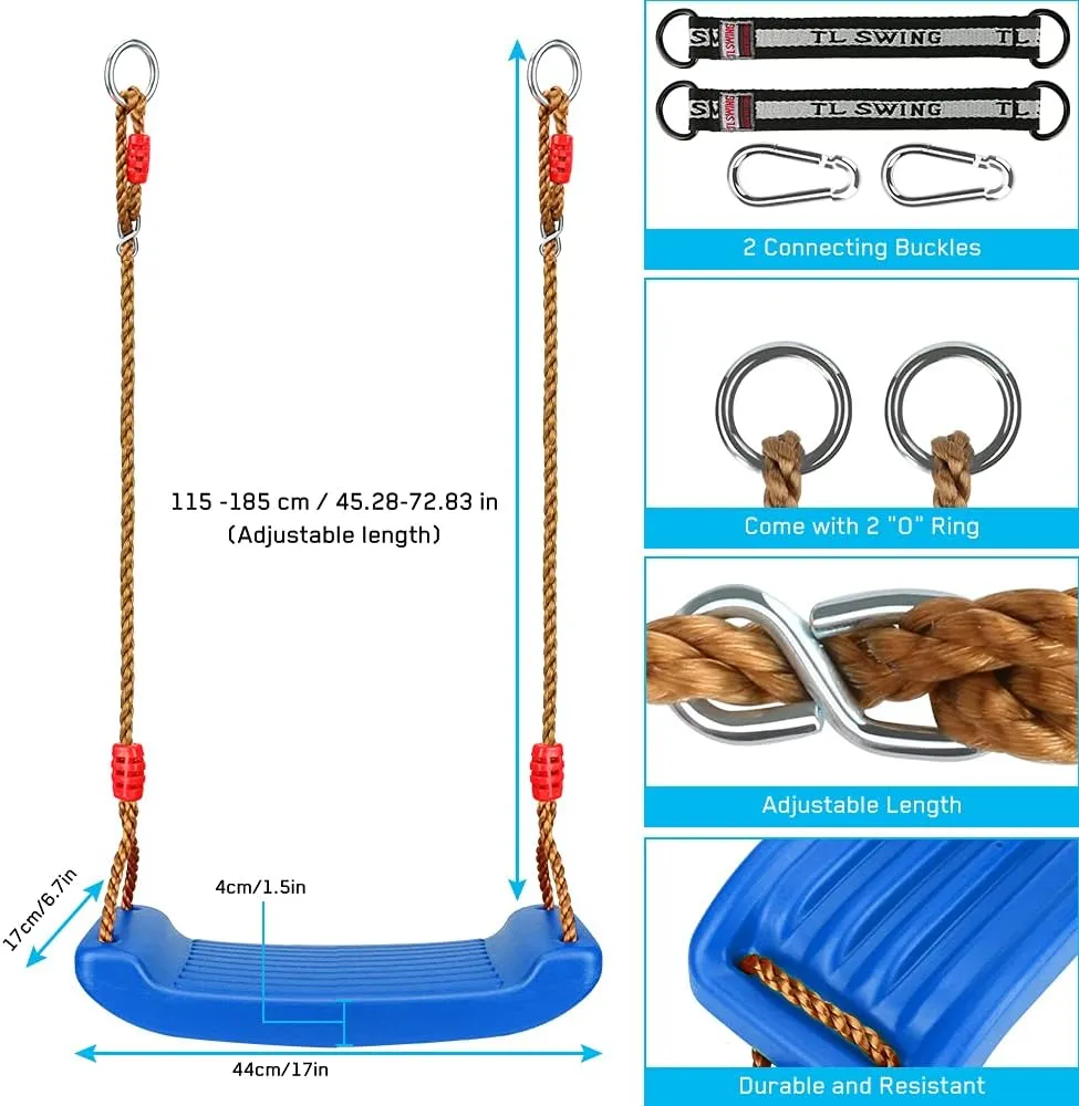Adjustable Rope Safe & Durable Child Swing for Children Kids Boys Girls Indoor/Outdoor/Playground/Home/Tree (Blue$ Plastic) Luckit Swing Set Children Swing timer summer steep rudimentary fin Plastic Swings with Easy Install 