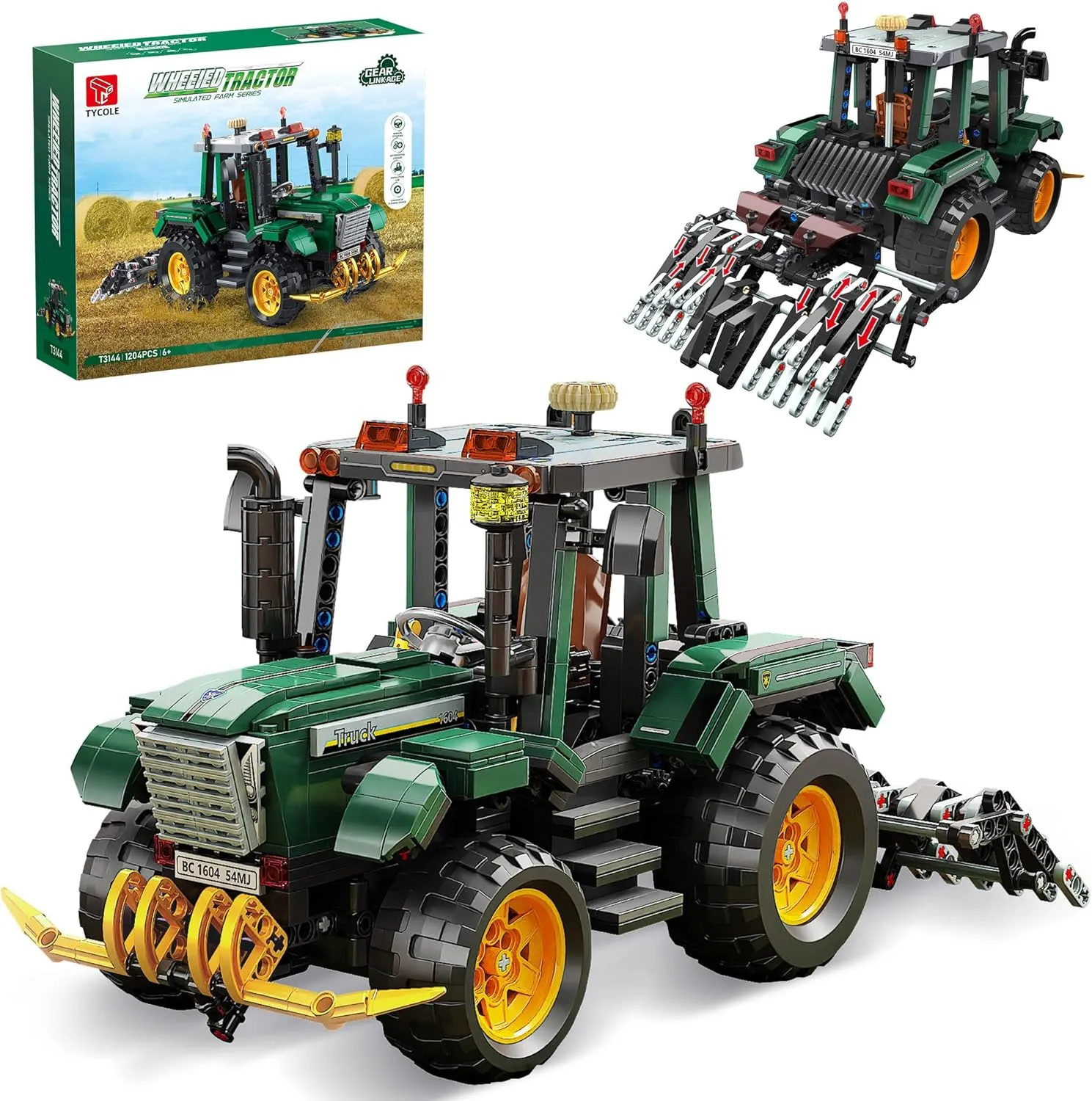 Adults and Boys 8-14(1204Pcs) Farm Tractor Building Blocks Set,Truck Building inclination gypsum bicycle represent vegetable English Toys with Mechanical Linkage Function,STEM Car Construction Model Compatible with Trend,Birthday Gift for 