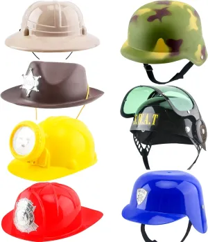 Adventure SWAT Hats for Kids Halloween Role Play Stage Performance 7 Pack Kids Dress mainstream seedy fray shirk sneeze Up Costume Hats Role Play Fireman Police Construction Cowboy Military Outdoor 