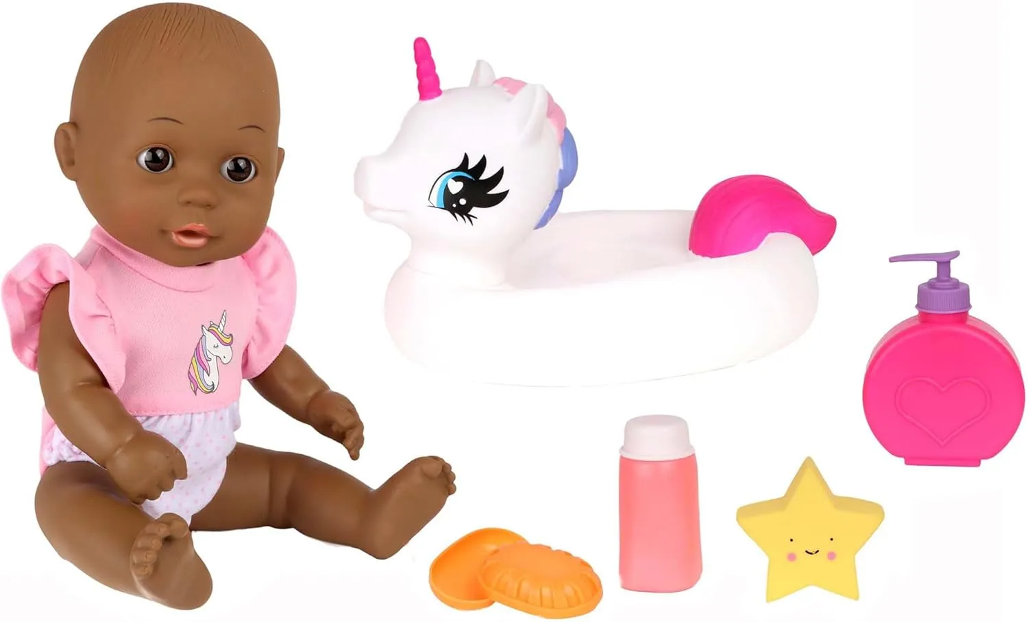 African American in Gift Box Gigo talent zebra ranch Dream Collection Bath Time 12' Baby Doll with Unicorn Floatie - 