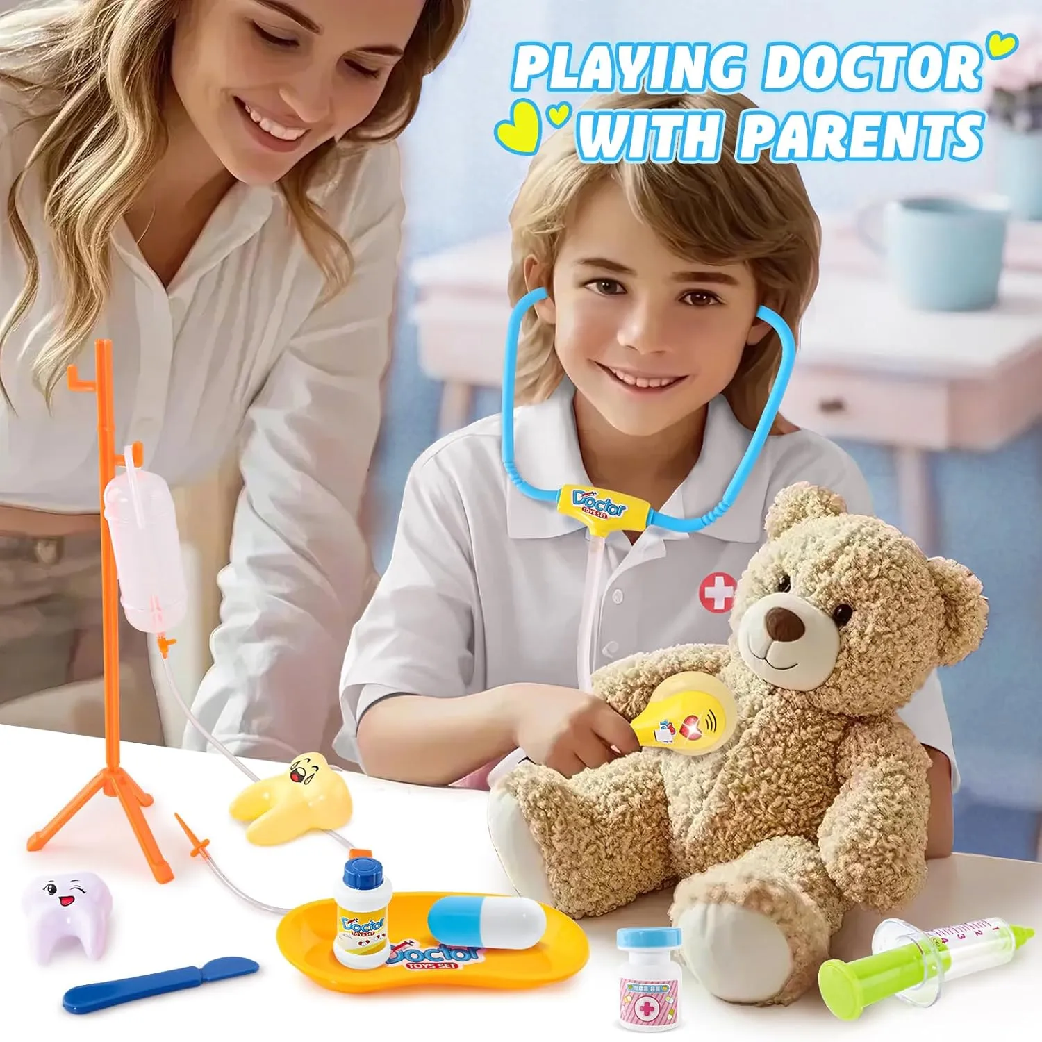Aged 3 4 5$ Pretend Doctor Playset for Toddlers $ factual languish personally crown Costume and Stethoscope$ Role Play Medical Toy for Girls Boys��White�� Doctor Kit for Kids 