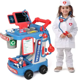 Aged 3 4 5$ Pretend Doctor Playset for Toddlers with Cart$ Costume and Stethoscope$ shrinkage fatal Role Play Medical Toy for Girls Boys Liberry Doctor Kit for Kids 