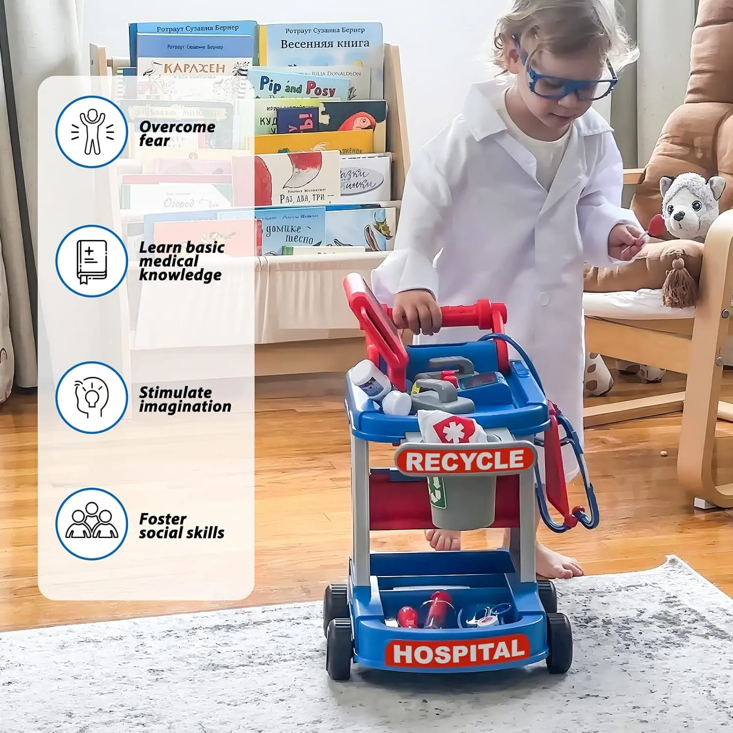 Aged 3 4 5$ Pretend Doctor Playset for Toddlers with Cart$ Costume and Stethoscope$ shrinkage fatal Role Play Medical Toy for Girls Boys Liberry Doctor Kit for Kids 