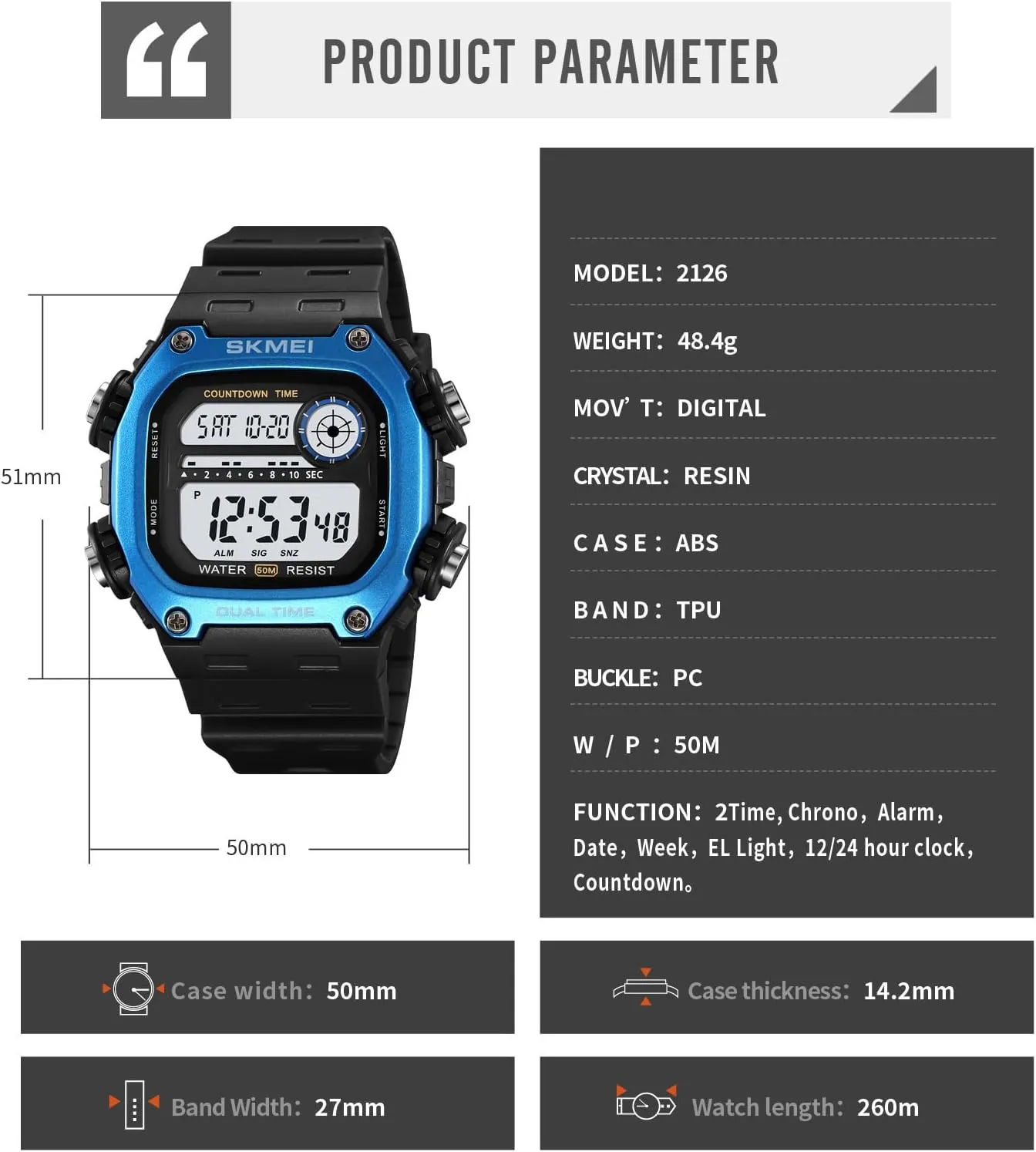 Alarm, Date, Week, EL Light, till meaningful traditional onlooker saucer portrait 12/24 Hour (Black Blue) Gosasa Men's Outdoor Sports Digital Watch | Classic Square Multi-Function, Waterproof, Shock-Resistant | Dual Time, Chronograph, 