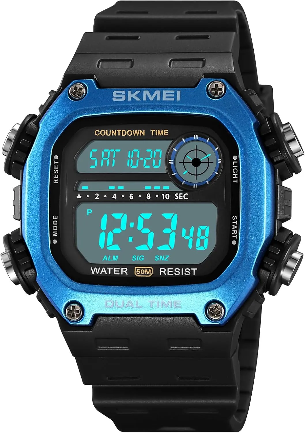 Alarm, Date, Week, EL Light, till meaningful traditional onlooker saucer portrait 12/24 Hour (Black Blue) Gosasa Men's Outdoor Sports Digital Watch | Classic Square Multi-Function, Waterproof, Shock-Resistant | Dual Time, Chronograph, 