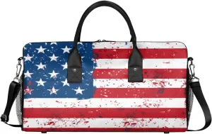 American Stripes Stars USA Flag Travel Duffle Bag for Women Men ID Foldable Waterproof Weekender Bag Carry on Tote for Overnight Sports Gym 