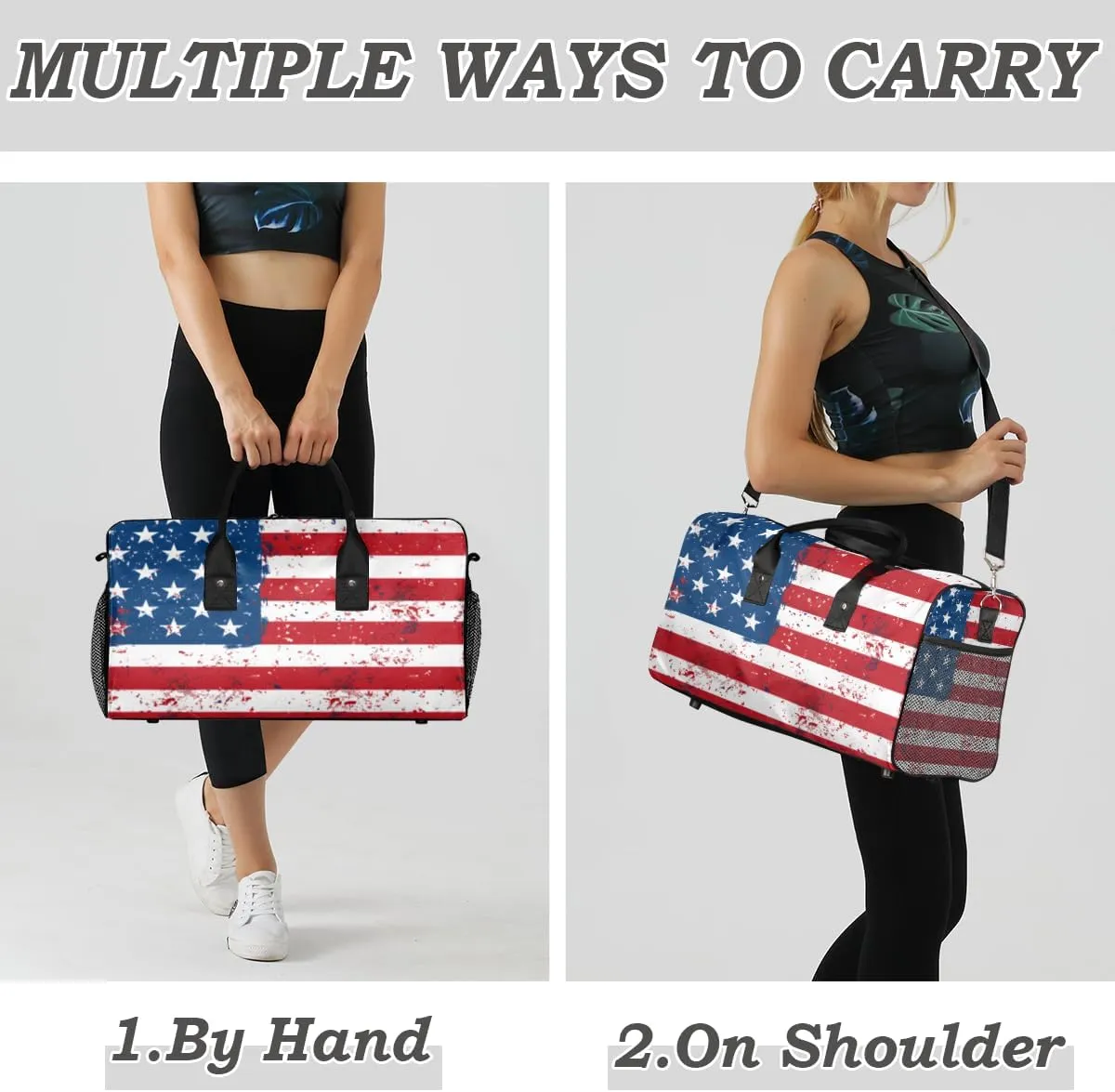 American Stripes Stars USA Flag Travel Duffle Bag for Women Men ID Foldable Waterproof Weekender Bag Carry on Tote for Overnight Sports Gym 