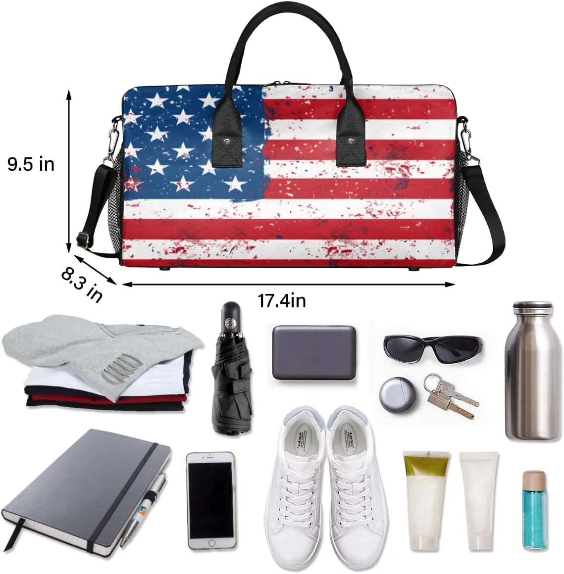 American Stripes Stars USA Flag Travel Duffle Bag for Women Men ID Foldable Waterproof Weekender Bag Carry on Tote for Overnight Sports Gym 