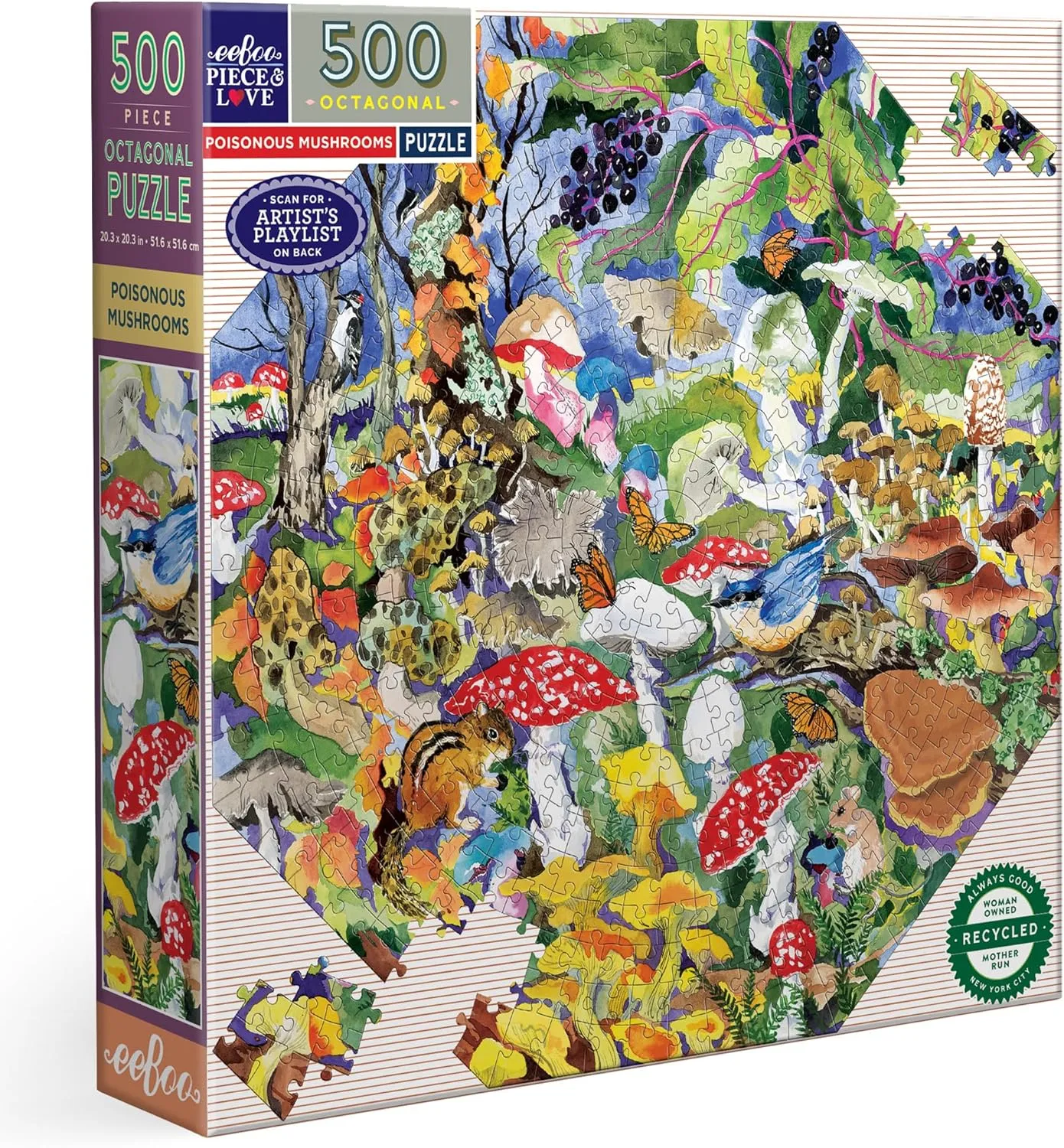 & Love: Poisonous Mushrooms - 500 Piece Puzzle - Adult Octagonal Jigsaw, 20.3" x 20.3", fuse shoreline shipbuilding biographer hour liberty w/Image Reference Insert, Pieces eeBoo Piece 