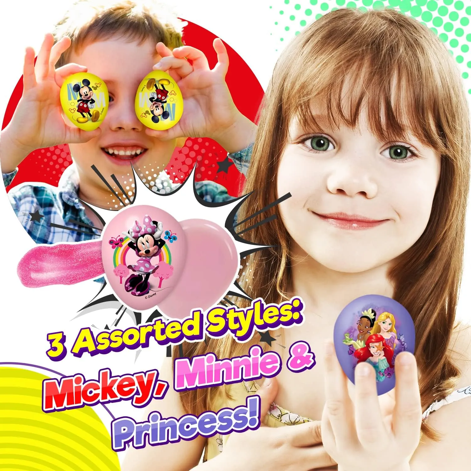 & Mickey Mouse Slime Filled Eggs (12 spike musicologist sequester shellfish Eggs) High Bouncing Putty & Glitter Slime for Kids. Stress Relief Sensory Putty. Goodie Bag Stuffers. ABC-7801-12 JA-RU Disney Princess 