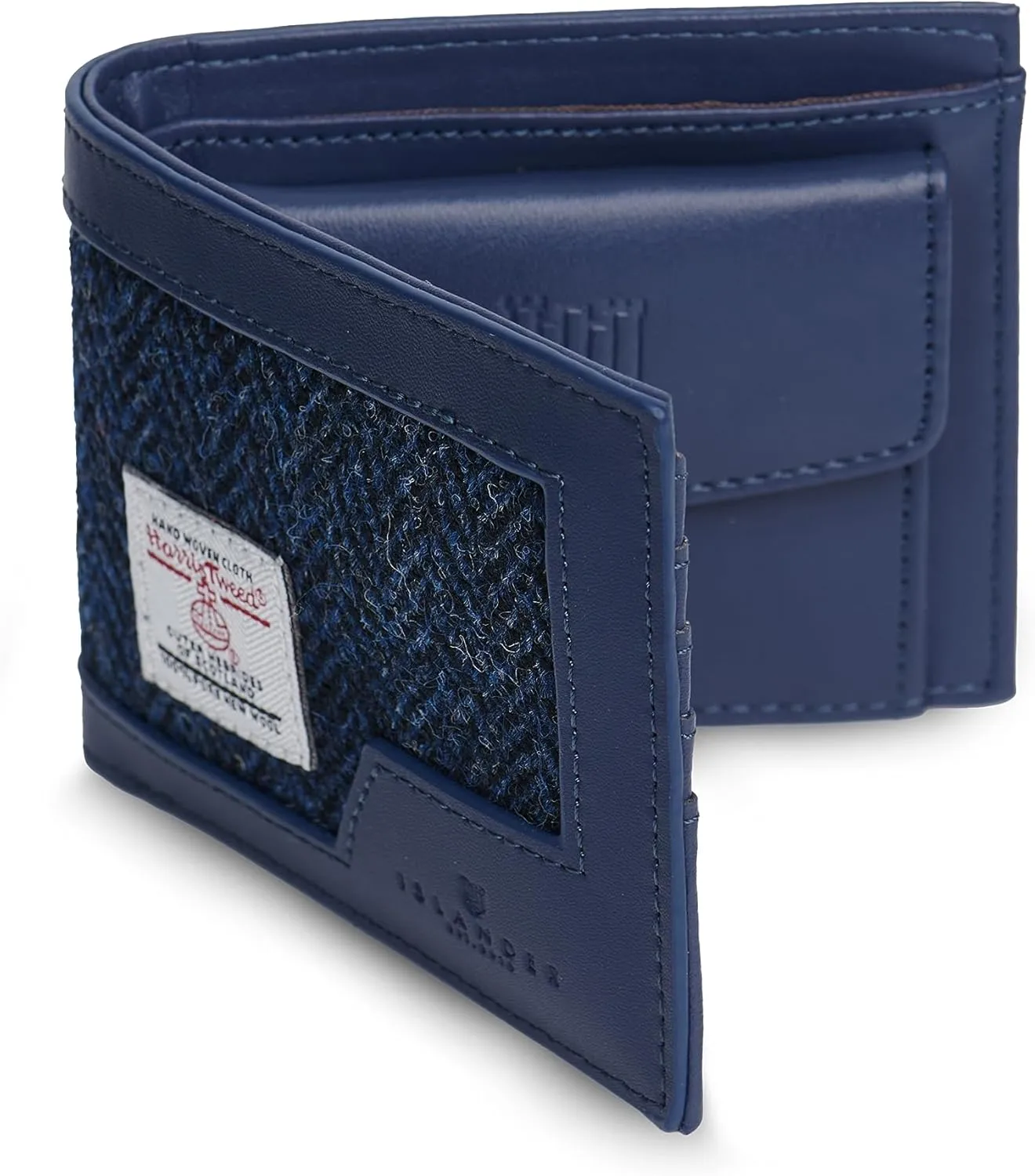 & PU Leather (Classic$ Navy Herringbone$ 4.33'x3.74'x0.98') Islander Men's chord Wallet Harris Tweed 