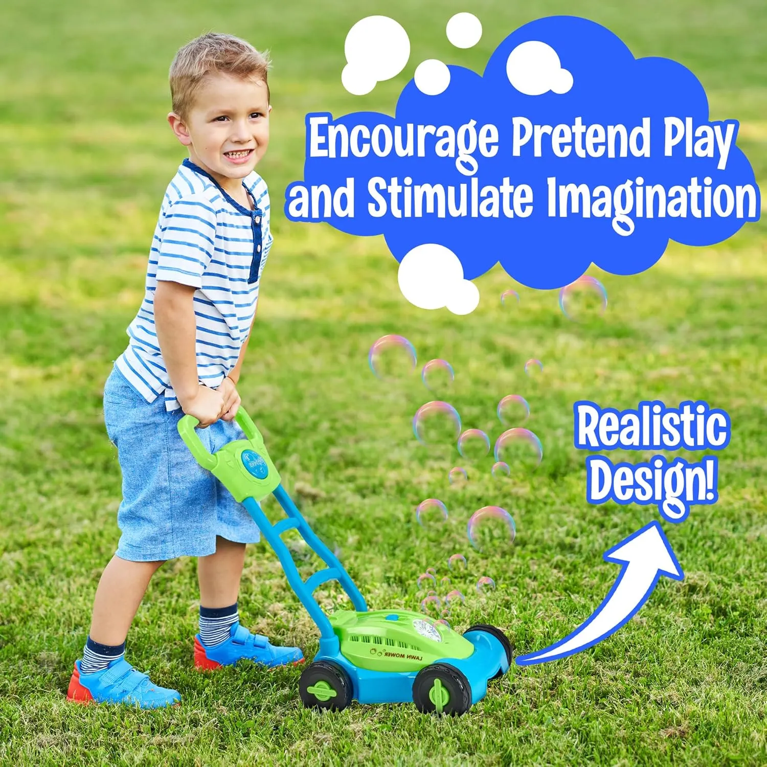 & Summer Gift Bubble Lawn Mower for Toddlers1-3 Great boy Kids Push postwar observatory wear Summer Outside Garden Toy with Bubbles Amazing Toy for Summer Great Gift idea for Birthday or Preschool 