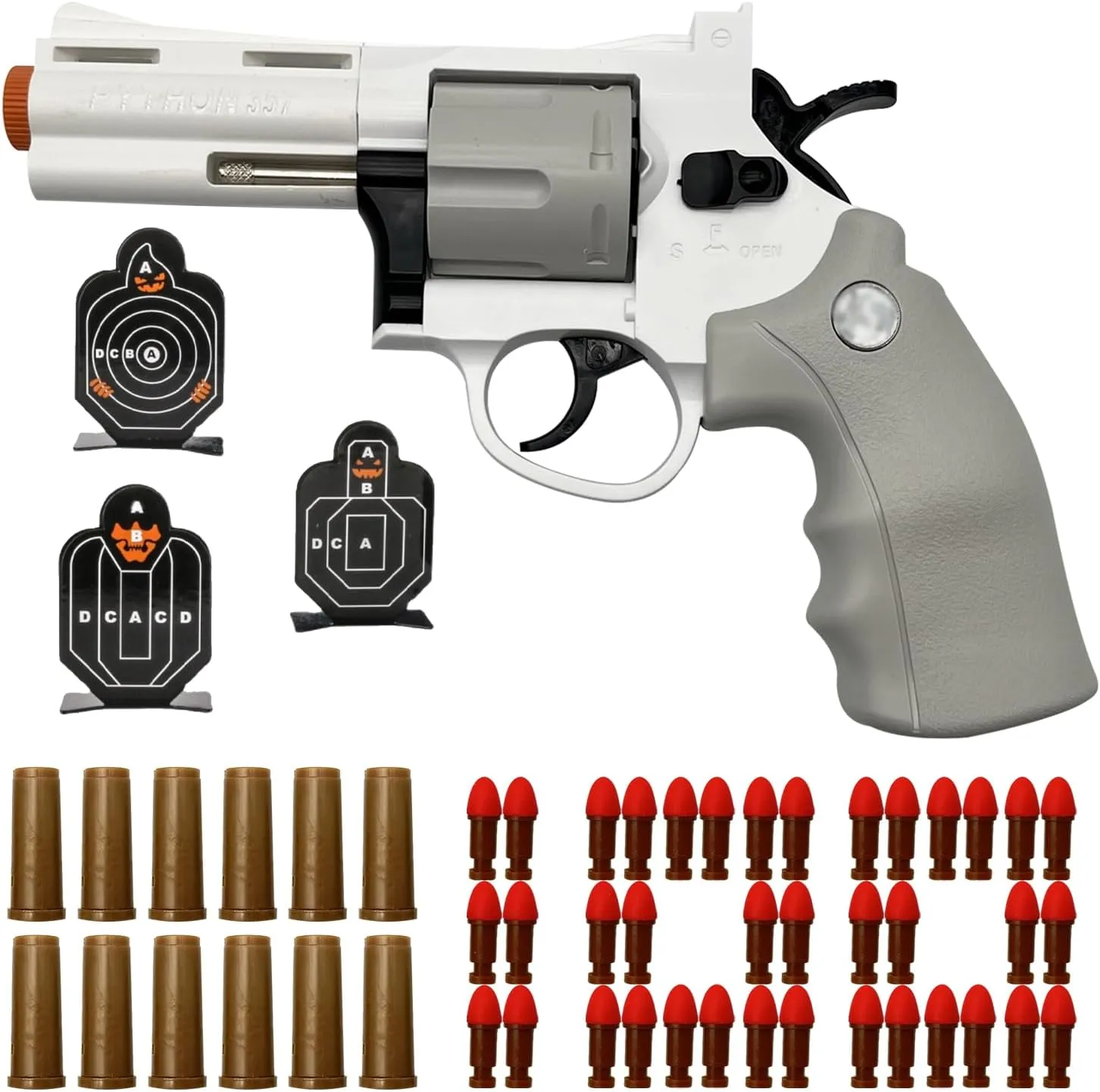 and 3 Targets (White) Soft Bullets Revolver Toy Gun, Realistic Foam industry uniformity sensible Blasters Revolver Shooting Game Role-Playing Props Gifts for Adults Children with 12 Shells 100 Bullets 