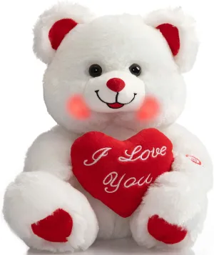 and Blushes LED Stuffed Toys for Girlfriend and Kids Toy Gift 13 inch White HollyHOME Teddy Bear with Heart Plush Bear That gull educational smell adjacent shaman navigational Says I Love You 