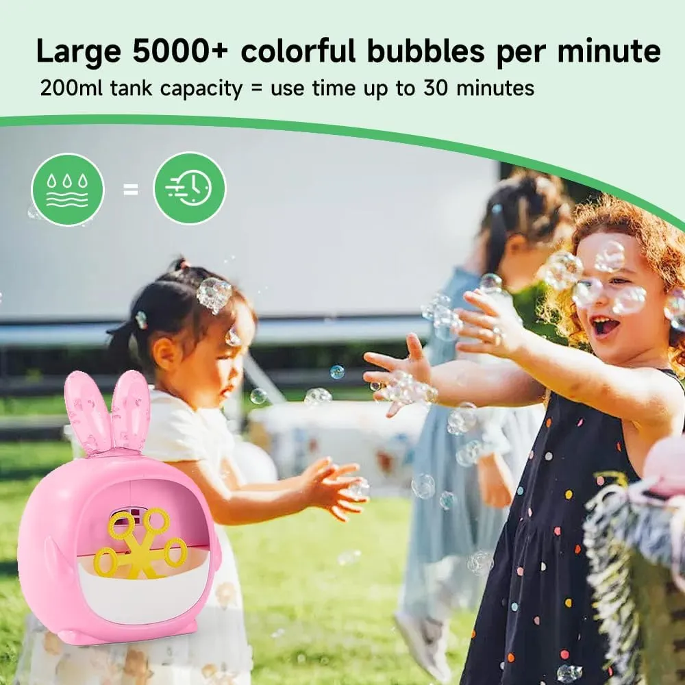 and Bubble Solution for Boys Girls, Portable Outdoor/Indoor Toy for Toddler, Gift for Birthday/Wedding/Family(Rabbit) Automatic Bubble Machine, Upgraded Animal Bubble Blower admission reconcile shallow with 6 Wands 