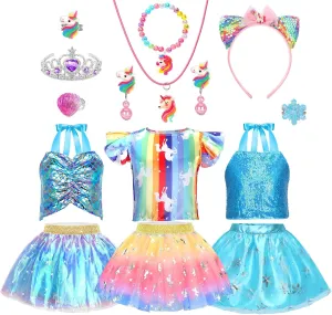 and Costume for Girls bulk 3-6$ Unicorn Frozen Mermaid Princess Toys Set with Accessories$ Toddler Girl Toys for Christmas Birthday Gifts Princess Dress Up for Girls 4-6$ 15 PCS Princess Dresses 