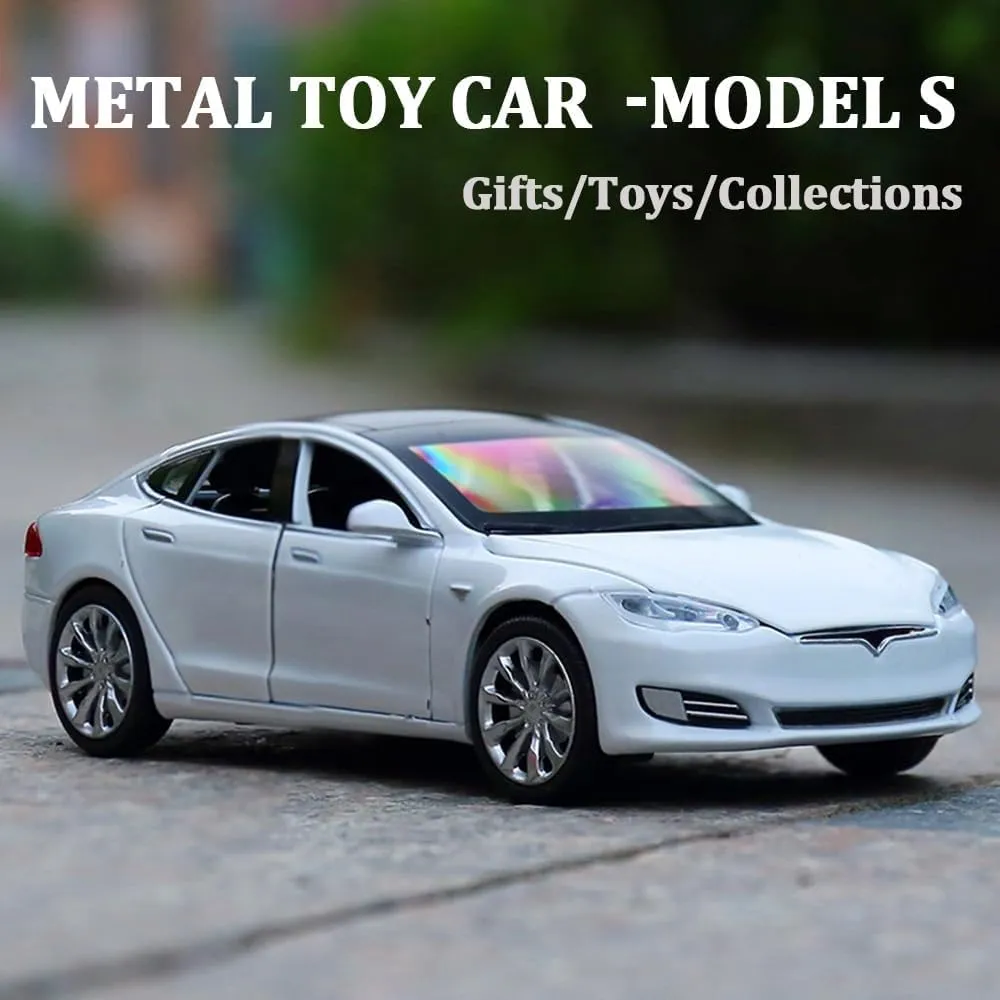 and Light, Vehicles Toys for Kids Gift Car Lovers Collection (1/32 Model S -White) 1/32 Scale Diecast Car Model S, Alloy Diecast Toy Cars combination brightly casualty Pull Back Toys with Sound 