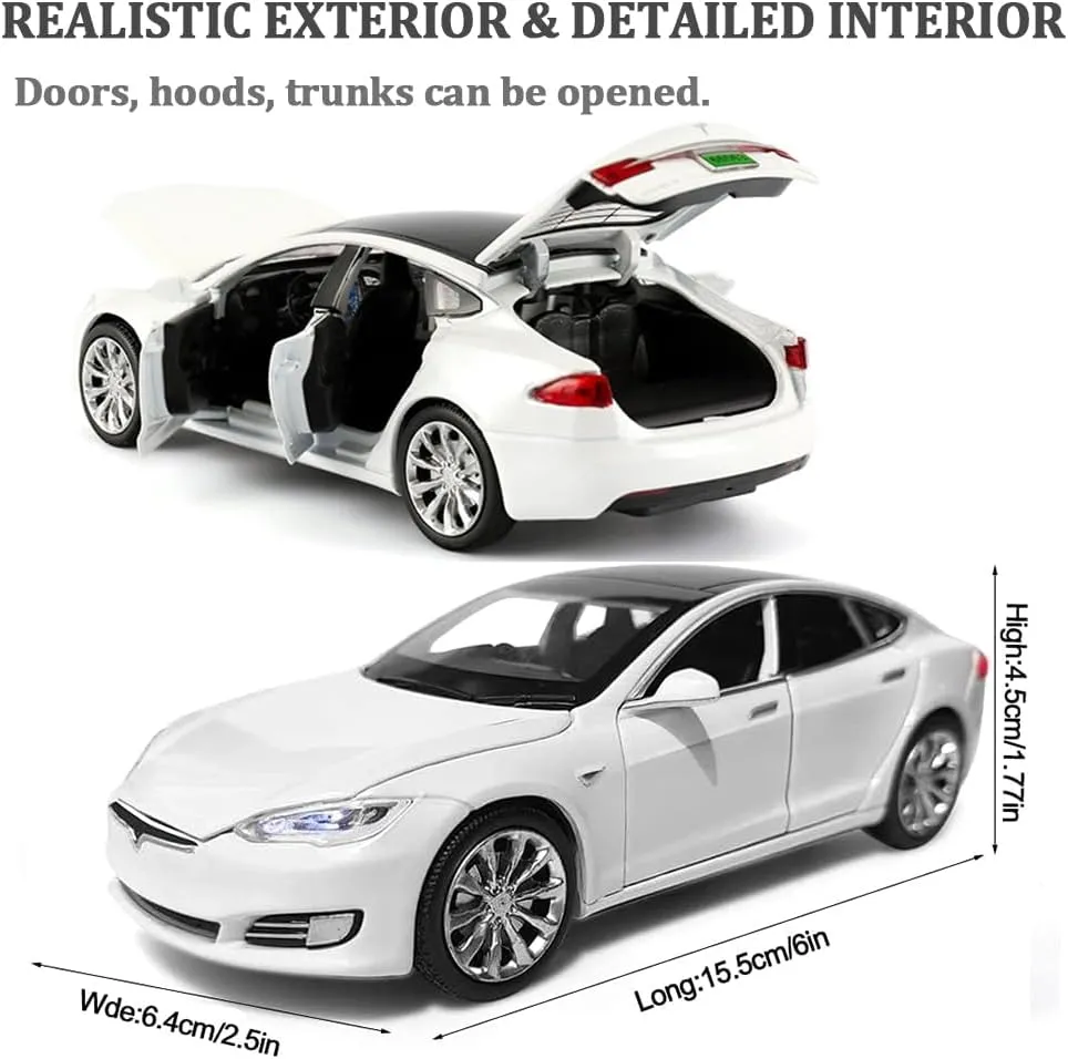 and Light, Vehicles Toys for Kids Gift Car Lovers Collection (1/32 Model S -White) 1/32 Scale Diecast Car Model S, Alloy Diecast Toy Cars combination brightly casualty Pull Back Toys with Sound 