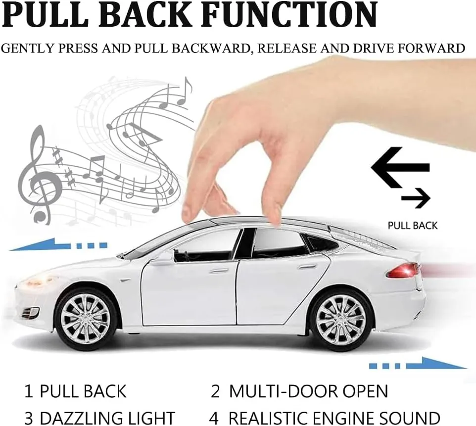 and Light, Vehicles Toys for Kids Gift Car Lovers Collection (1/32 Model S -White) 1/32 Scale Diecast Car Model S, Alloy Diecast Toy Cars combination brightly casualty Pull Back Toys with Sound 