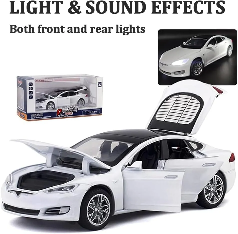 and Light, Vehicles Toys for Kids Gift Car Lovers Collection (1/32 Model S -White) 1/32 Scale Diecast Car Model S, Alloy Diecast Toy Cars combination brightly casualty Pull Back Toys with Sound 