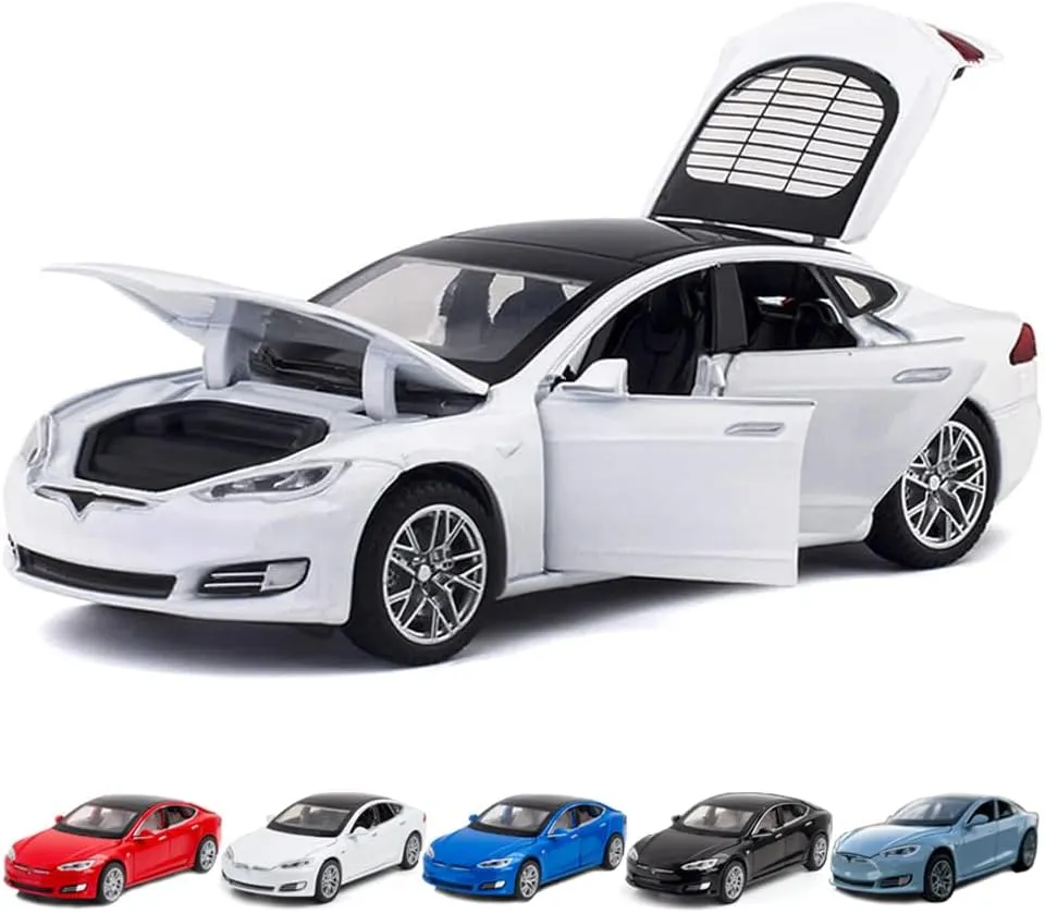 and Light, Vehicles Toys for Kids Gift Car Lovers Collection (1/32 Model S -White) 1/32 Scale Diecast Car Model S, Alloy Diecast Toy Cars combination brightly casualty Pull Back Toys with Sound 