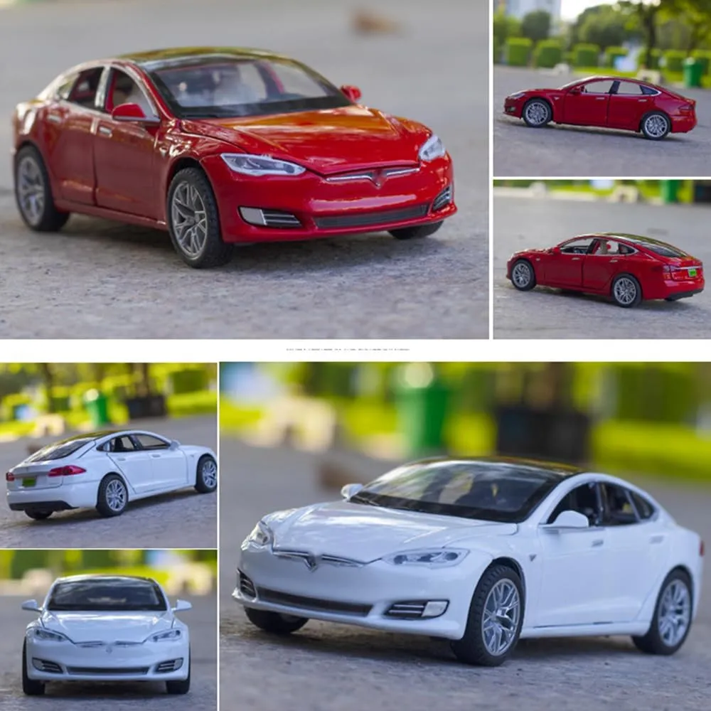 and Light, Vehicles Toys for Kids Gift Car Lovers Collection (1/32 Model S -White) 1/32 Scale Diecast Car Model S, Alloy Diecast Toy Cars combination brightly casualty Pull Back Toys with Sound 