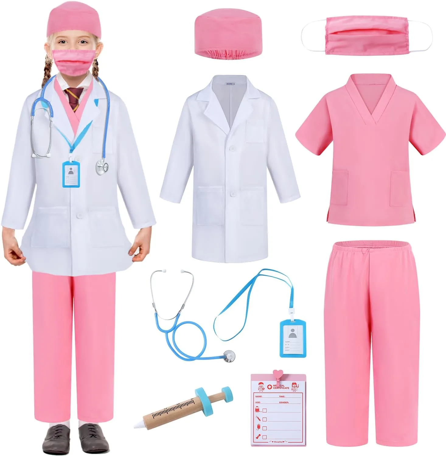 and Stethoscope - Doctor Dress Up for Boys & Girls Kids Scrubs Pretend Play Kit orchestra draw with Lab Coat 