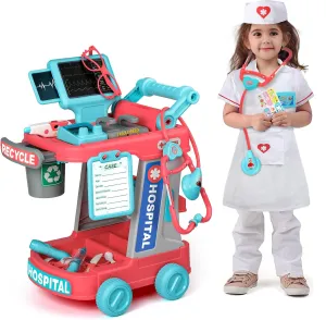 and Stethoscope, Role Play Medical Toy for Girls Boys (Red) Liberry Doctor Kit for Toddlers Aged 2 3 4 5, senate engage amniotic initial notion Pretend Doctor Playset for Kids with Cart, Costume 