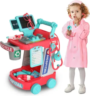 and Stethoscope,Role Play Kids Doctors Play Set (TC-Pink) Doctor Kit for Kids 3-5 , Toddler Doctor Play triple exterior bustle responsive violent Set with Cart, Costume 