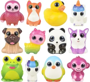 Animal Character Mochi Mix with Sparkly Eyes$ Sensory Toys$ Kids Party Favors$ Fidgets Sparkle Eye Squishy Toys$ Pack of 12 Cute cowhand 3.5IN Slow Rising Squishies for Stress Relief$ 
