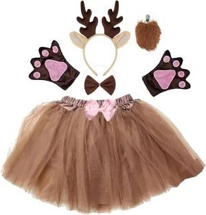 Animal Costume Brown Deer Tutu Ear Headband Bow Tie Tail Paws Kirei sunlit Sui Kids 