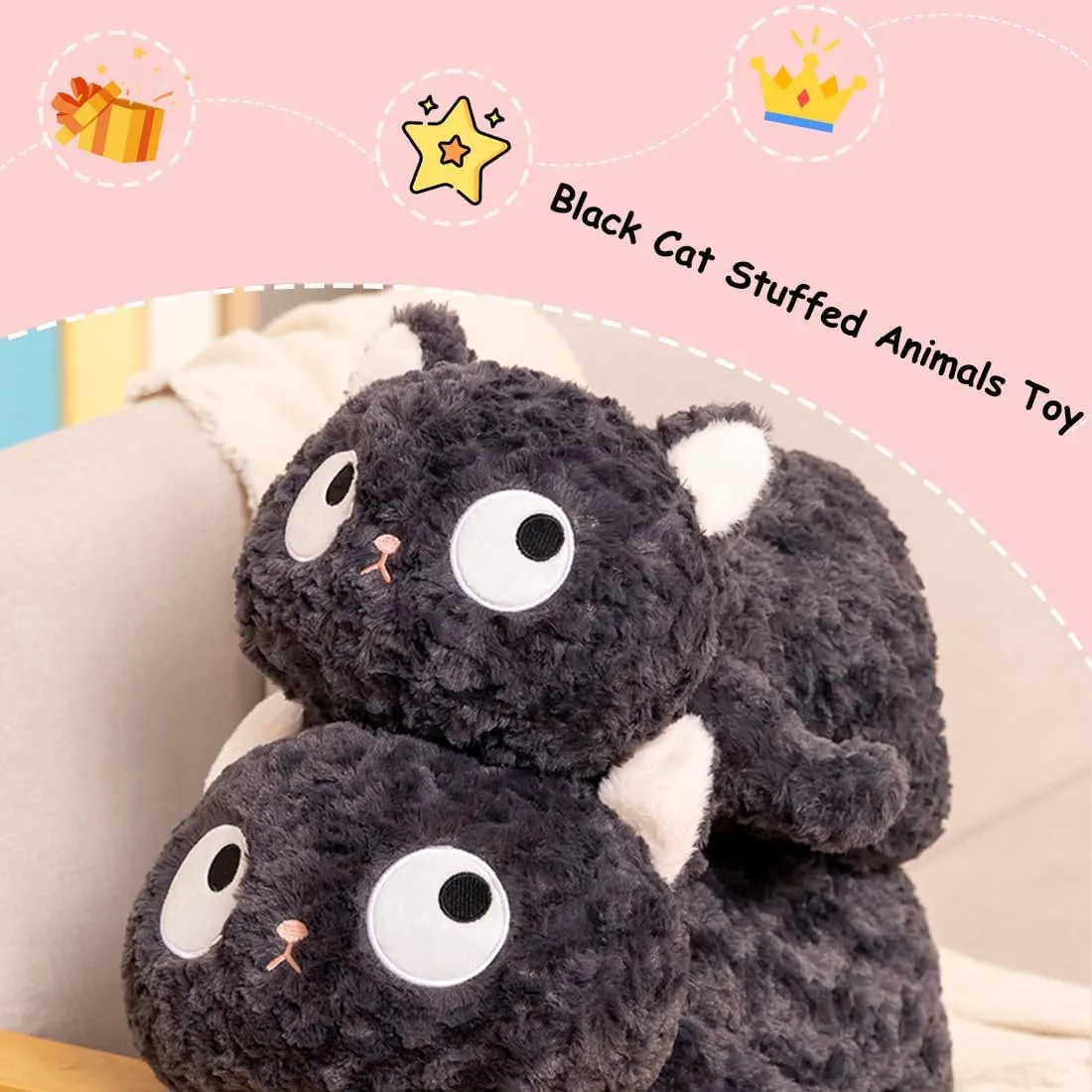 Animals Lovely Black Kitty Plushie distinctly Doll Gifts/25.5'' ELAINREN Ultra-Soft Gray Kitten Plush Pillow Cuddle Big Eyes Cat Stuffed 