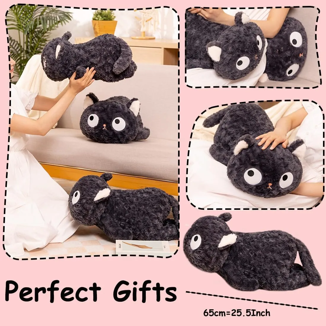 Animals Lovely Black Kitty Plushie distinctly Doll Gifts/25.5'' ELAINREN Ultra-Soft Gray Kitten Plush Pillow Cuddle Big Eyes Cat Stuffed 