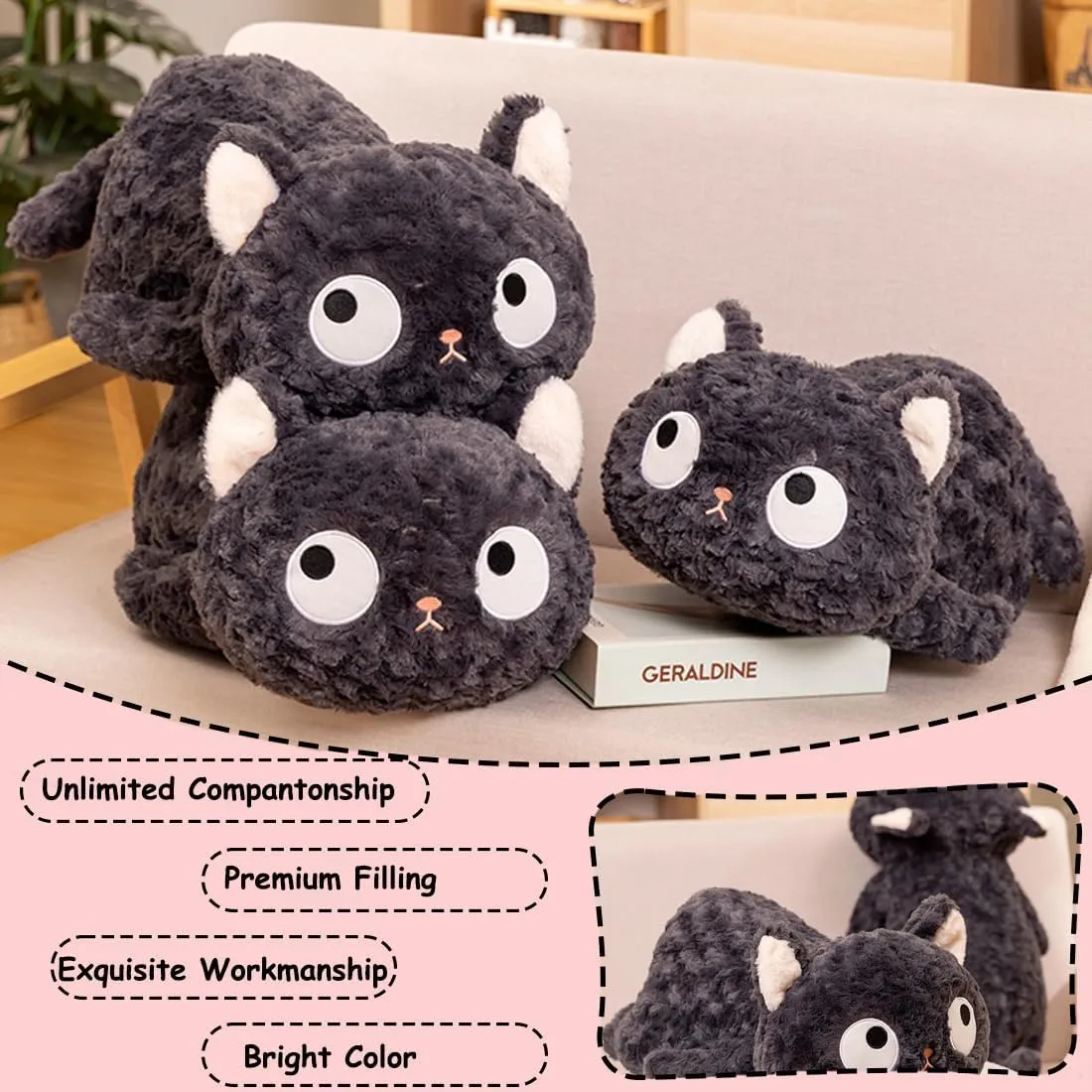 Animals Lovely Black Kitty Plushie distinctly Doll Gifts/25.5'' ELAINREN Ultra-Soft Gray Kitten Plush Pillow Cuddle Big Eyes Cat Stuffed 