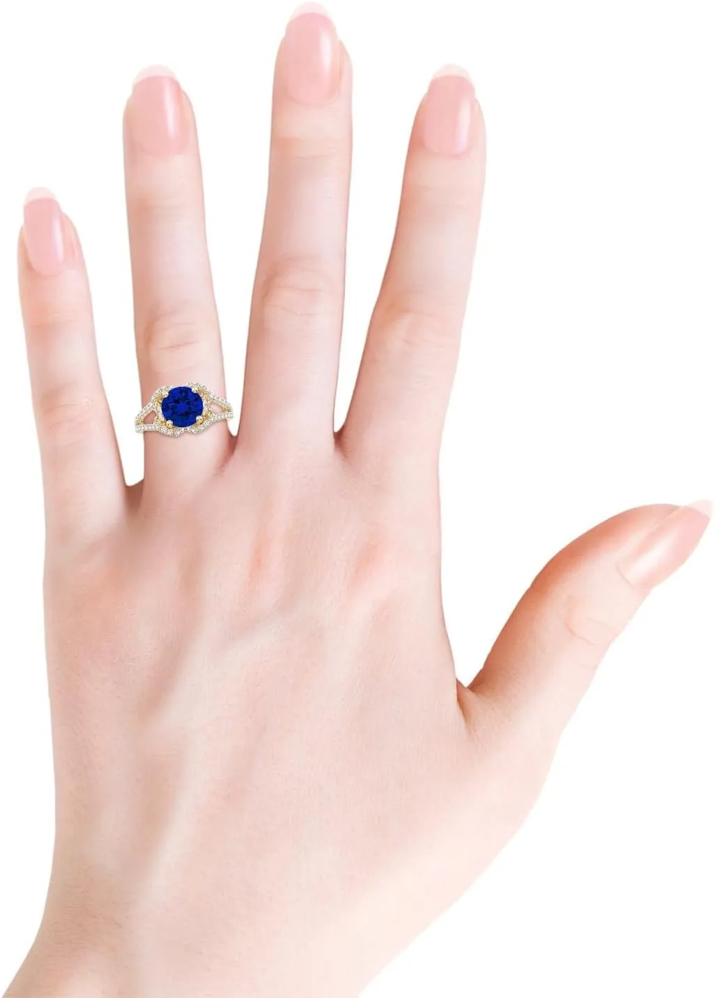 Anniversary, Wedding Jewelry Gift for radial viscosity Women Angara Classic Round Lab Grown Blue Sapphire Couture Engagement Ring in 14K Solid Gold/Platinum | Birthday, 