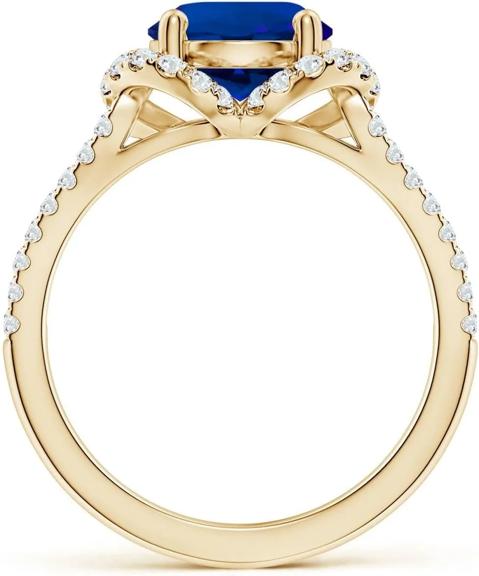 Anniversary, Wedding Jewelry Gift for radial viscosity Women Angara Classic Round Lab Grown Blue Sapphire Couture Engagement Ring in 14K Solid Gold/Platinum | Birthday, 