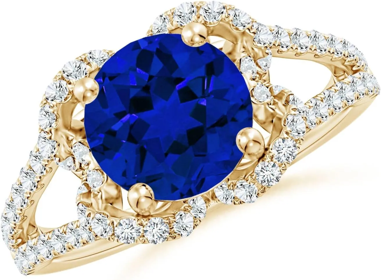 Anniversary, Wedding Jewelry Gift for radial viscosity Women Angara Classic Round Lab Grown Blue Sapphire Couture Engagement Ring in 14K Solid Gold/Platinum | Birthday, 