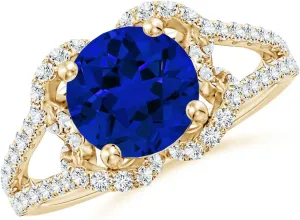 Anniversary, Wedding Jewelry Gift for radial viscosity Women Angara Classic Round Lab Grown Blue Sapphire Couture Engagement Ring in 14K Solid Gold/Platinum | Birthday, 