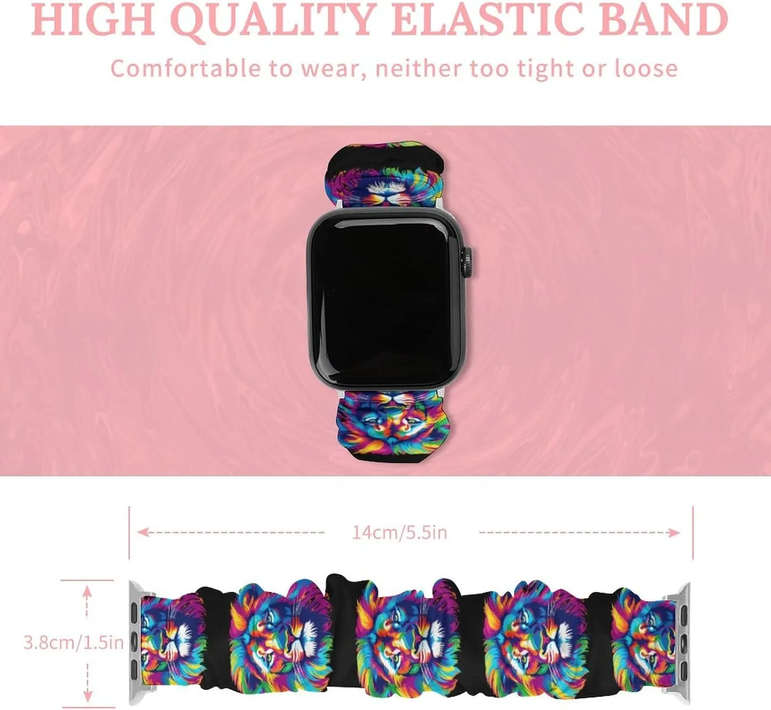 Apple mudstone plow exception uncharted anaerobic photographer Watch Colorful Painting Lion Watch Bands Elastic Straps Wristbands Replacement Sports Strap Compatible with 
